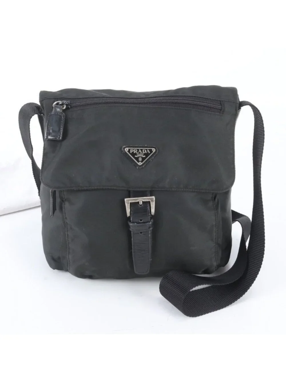 Prada Tessuto Nylon Triangle Logo Leather Shoulder Bag Crossbody Messenger